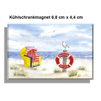 Kühlschrankmagnet Aquarell Maritim Kunst Druck Kunstdruck Nordsee Cuxhaven Duhnen Strandkorb Strand Meer